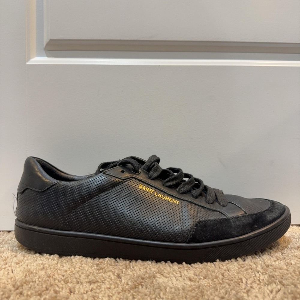 Saint Laurent Shoes Mens Size 10 Black Leather Lace Up Low Top Sneakers Italy